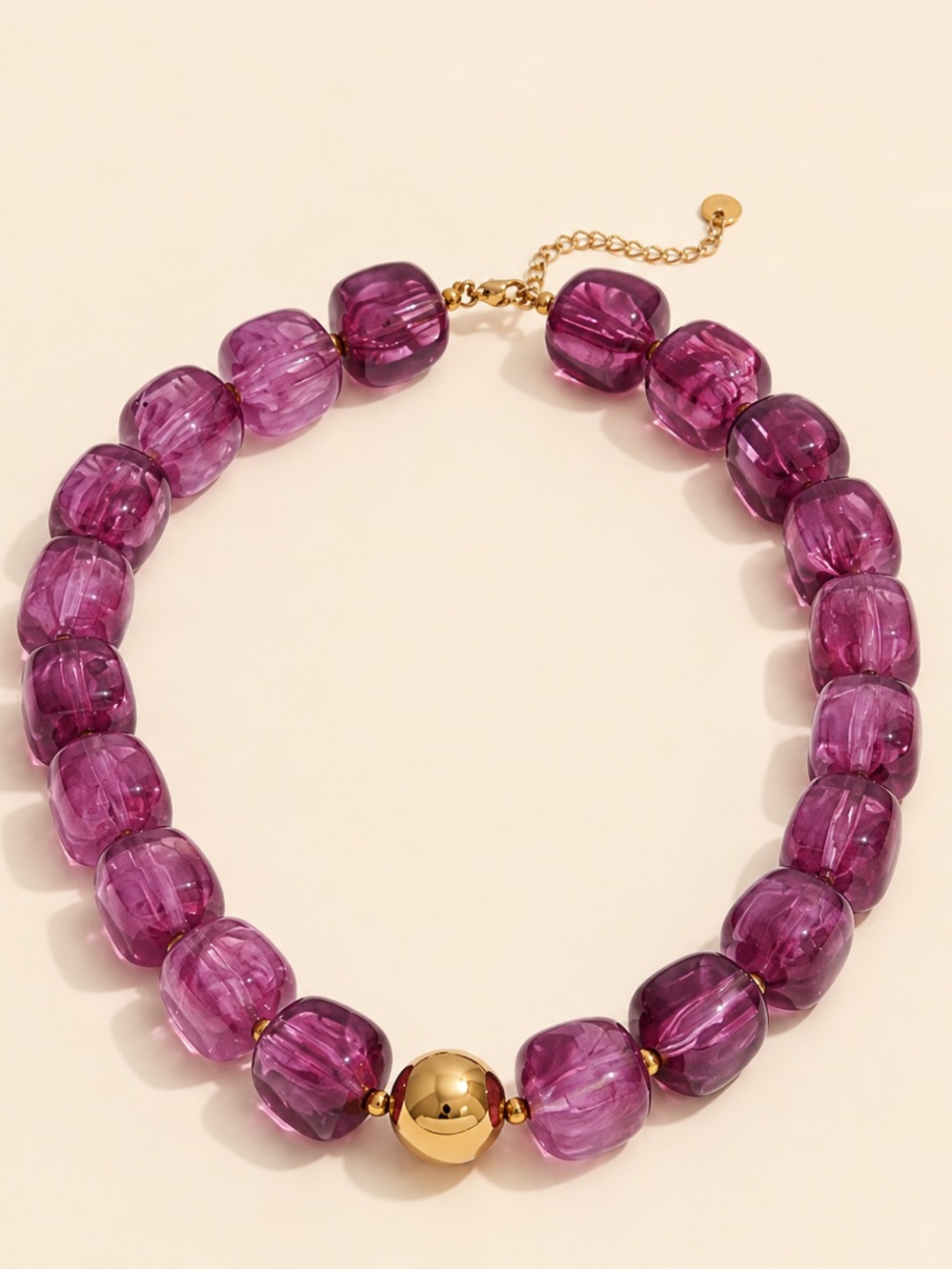 Purple Bead Gold Ball Necklace - Picture 1 of 8